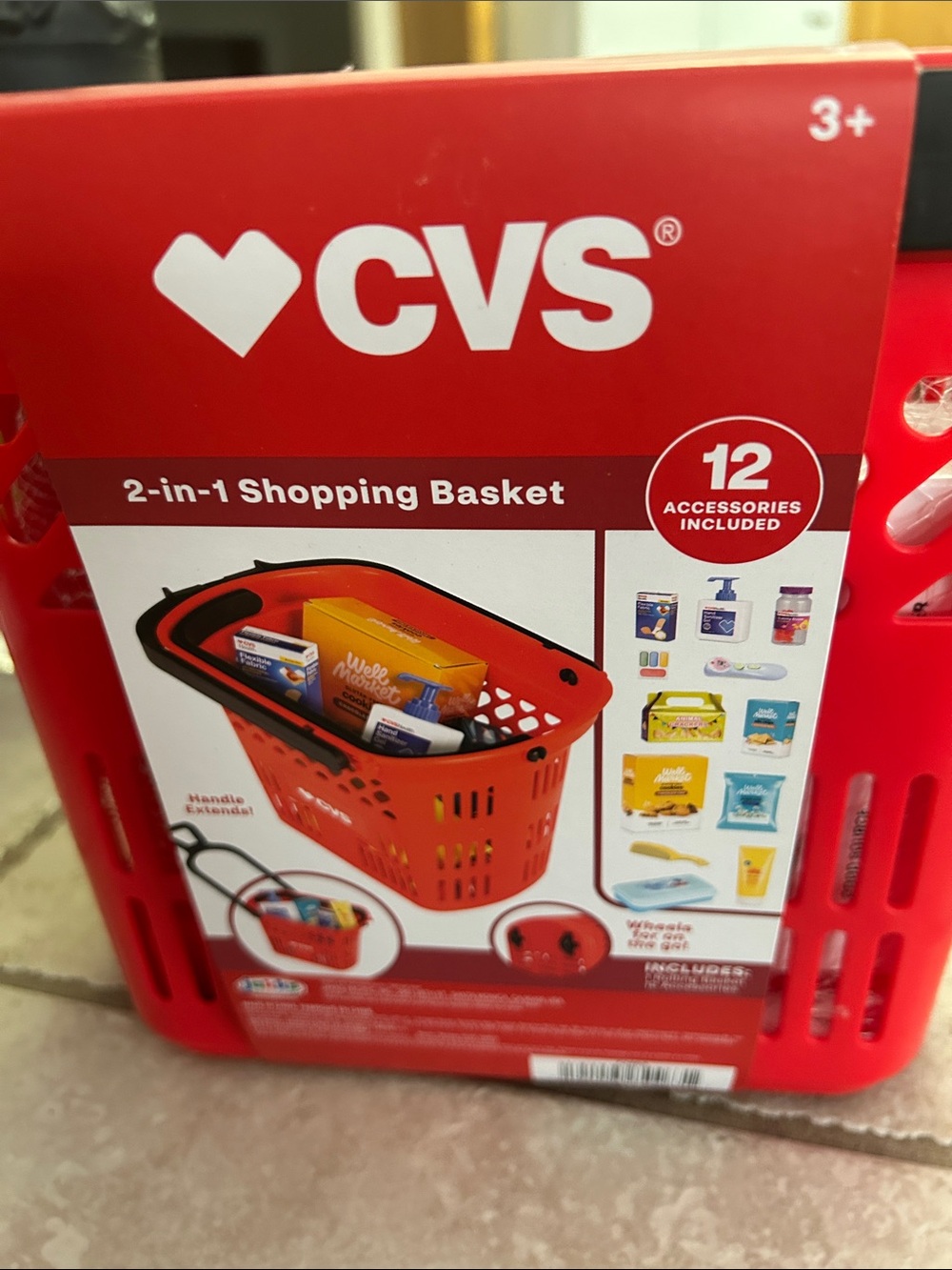 CVS Kids 2-in-1 Red Shopping Basket Toy with Extendable Handle - Picture 4 of 4